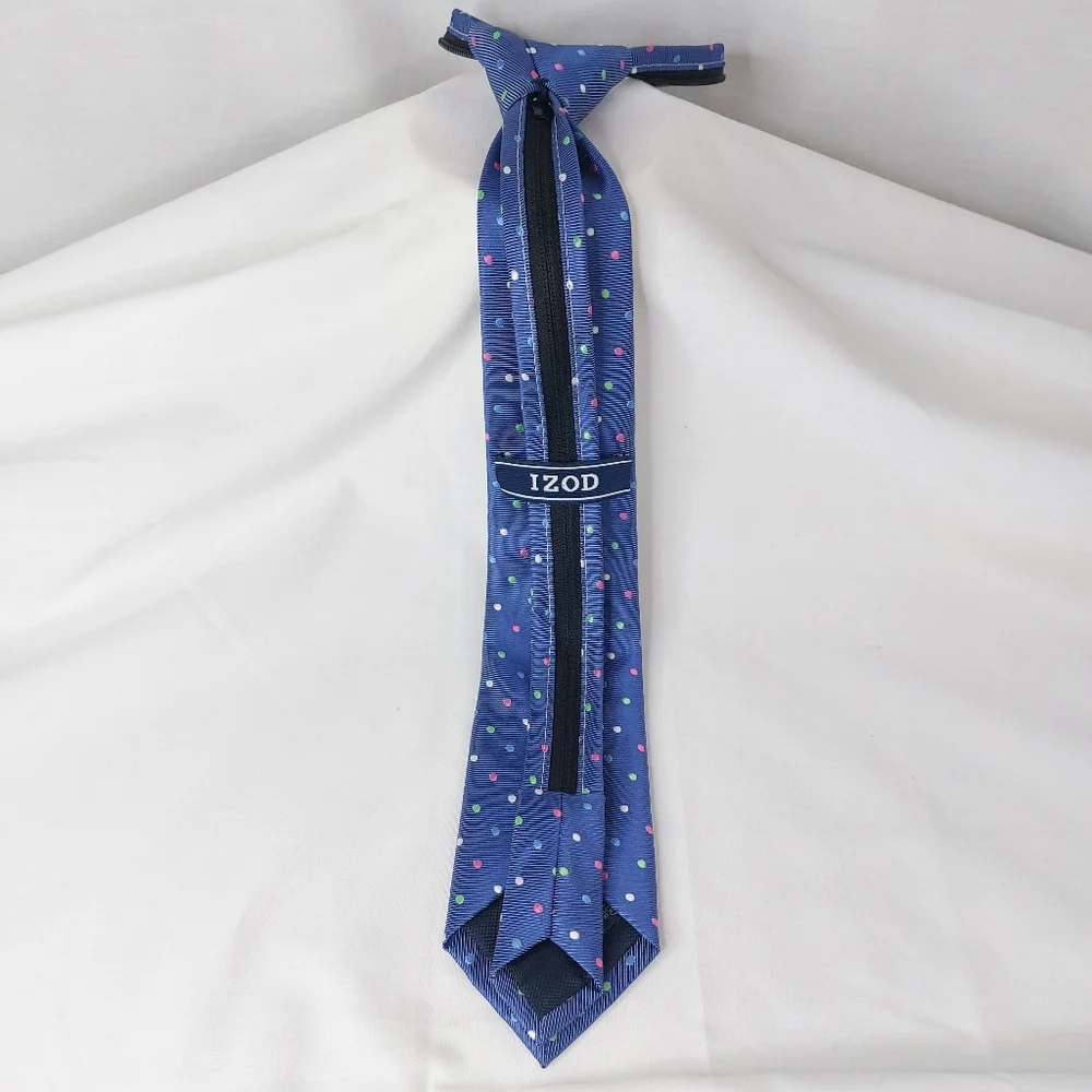 Izod Polka Dot Zipper Repp Neck Tie Blue Pink‎ Green Youth Boys 15